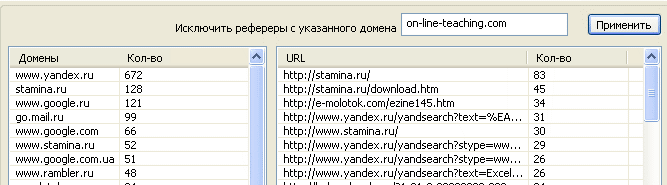 Определение рефереров анализатором логов