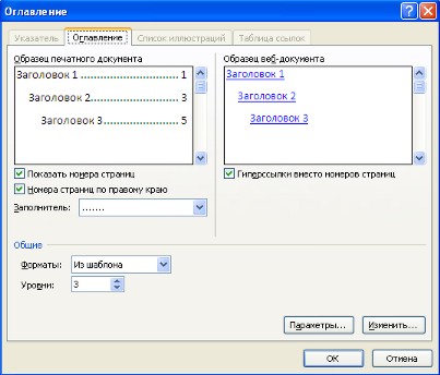Настройка оглавления